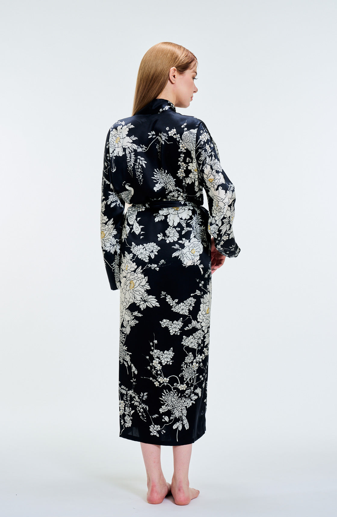 Kimono Silk Robe Peacock Navy