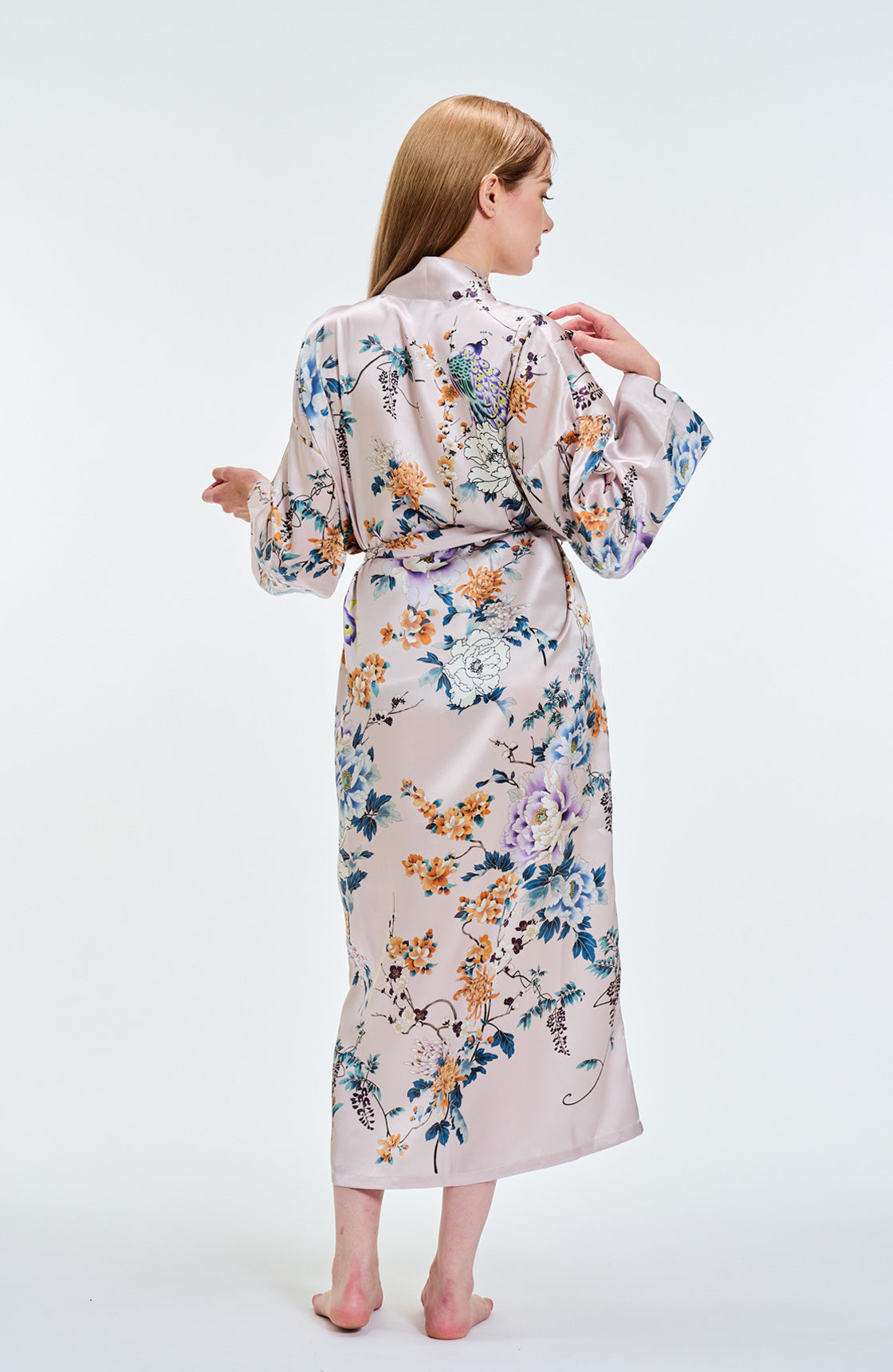 Kimono Silk Robe Peacock Pink
