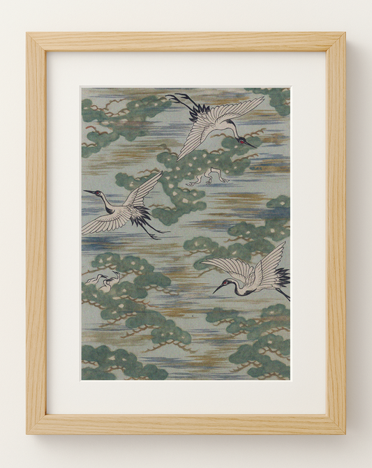 Japanese Art Print – Soaring Cranes and Silent Pines