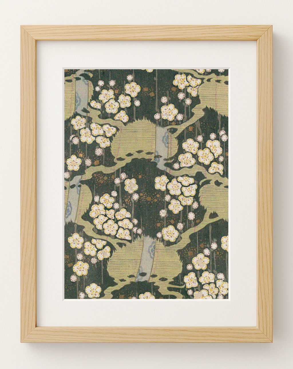 Japanese Art Print with Frame – Plum Blossoms Pattern