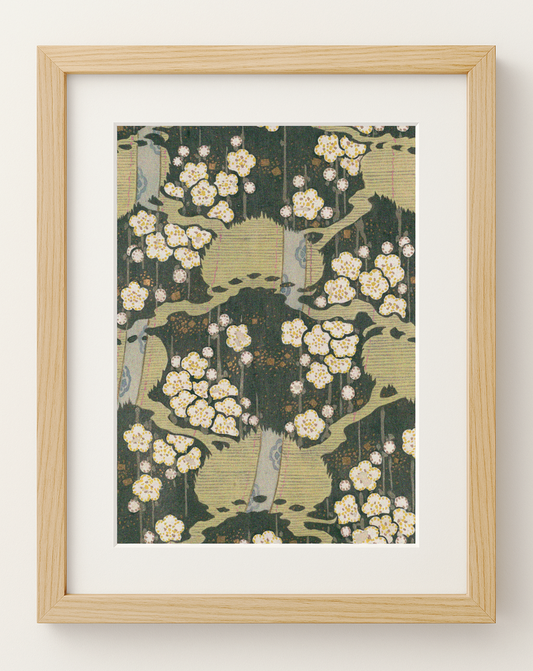 Japanese Art Print with Frame – Plum Blossoms Pattern