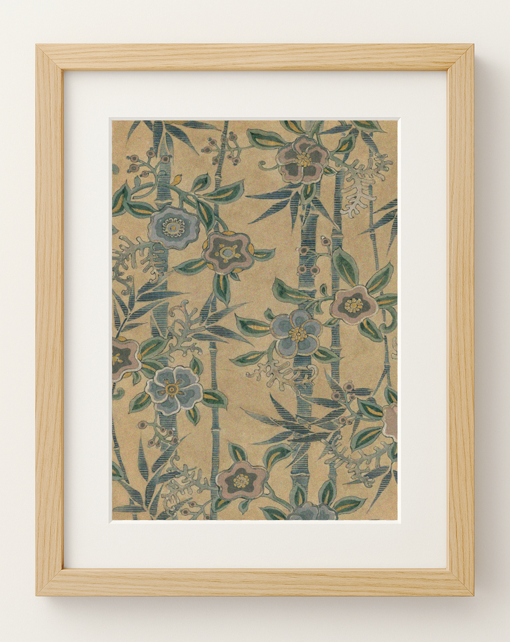 Japanese Art Print with Frame – Bamboo and Floral Design