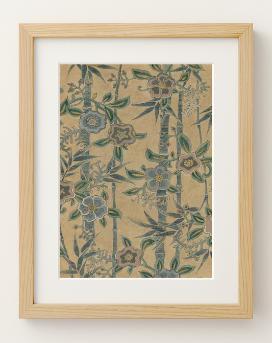 Japanese Art Print with Frame – Bamboo and Floral Design