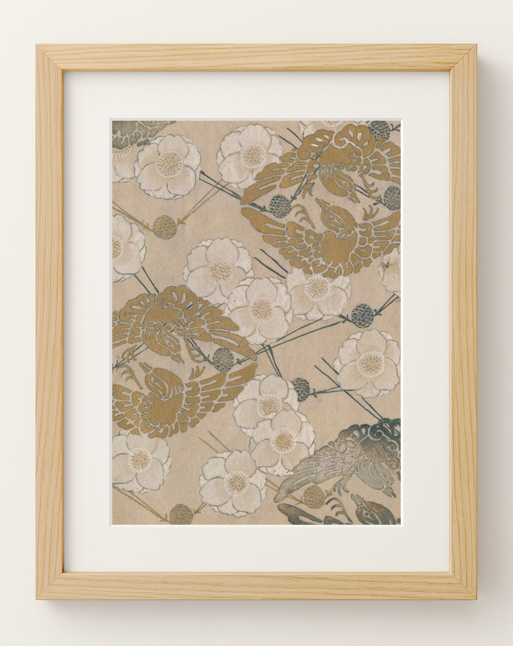 Japanese Art Print with Frame – Camellias and Birds