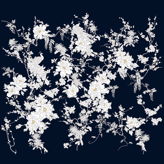 Silk Scarf Peacock Navy