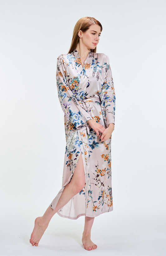 Kimono Silk Robe Peacock Pink